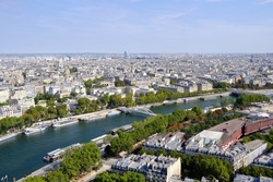 Scenery of Paris and Seine River from Eiffel Tower.