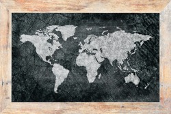 World map on blackboard.
