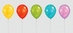 Set of realistic vector colorful balloons isolated on transparent background.