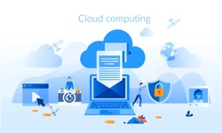 Cloud computing Concept for web page, banner, presentation, social media, documents, cards, posters. Vector illustration devices connected onto a cloud data storage, Web Technology