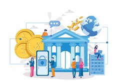 Online banking. Vector illustration for web banner, infographics, mobile.  All about bank. 