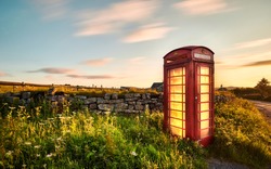 Red telephone box in Dartmoor National Park