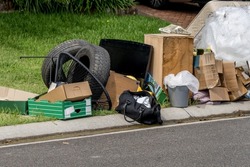 Household miscellaneous rubbish items put on the street for council bulk waste collection.