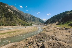 Wonderful Landscape of the Mountain River in the Gilgit Baltistan Hills, Pakistan 