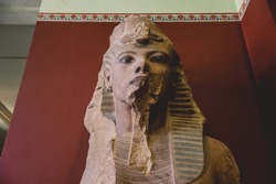 Damaged Ancient Egyptian statues in the Cairo Egyptian Museum, the oldest archaeological museum in the Middle East, Egypt