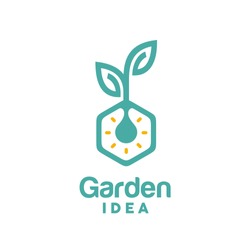 Hexagon Light Bulb Lamp with Leaf for Creative Garden Plant Farm Innovation Idea Logo design 