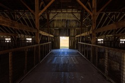 Wooden beams of historic barn at dairy farm at Pierce Point in California 