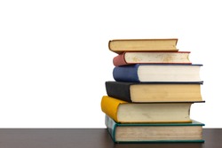 Stack of old books on shelf book on White background with clipping Path.Education learning and reading concept.