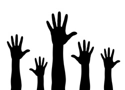 Illustration of a crowd raising hands