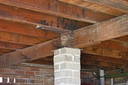 Timber floor bearers and joists under a house