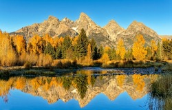 Autumn landscape of a mountain lake. Mountain lake in autumn season. Autumn mountain lake reflection. Autumn lake in mountains