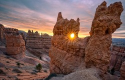 Sunset in sandstone canyon landscape. Canyon at sunset. Sandstone canyon at sunset. Sunset canyon view
