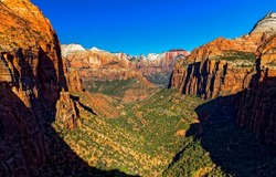 In the canyon of the red rocks. Beautiful canyon landscape. Red rock canyon panorama. Canyon landscape