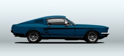 Classic muscle car in vector. Side view with perspective.