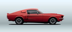 Muscle car, view from side, in vector.