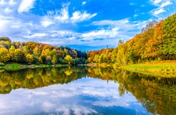 Autumn forest lake nature landscape