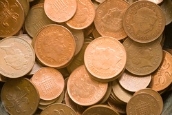One penny and 2 pence coins suitable for background