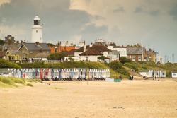 Detail of Southwold beach on a cloudy day