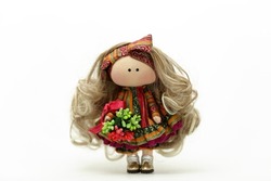 photographs of handmade soft toys of different styles, little house, bab ayaga, goblin. All toys are handmade.