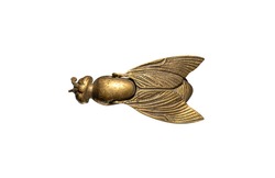 Brass figurine in the shape of a house fly, isolated on a white background with a clipping path.