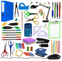 Office objects isolated on white background