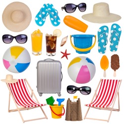 Summer items collection isolated on white background