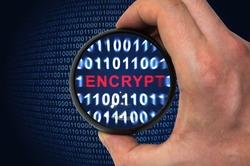 Security concept, encrypted binary code with encrypt word inside