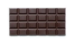 Dark chocolate bar isolated on white background, top view