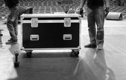 Road case with metal latches on stage