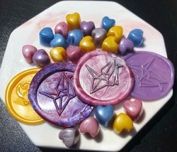 Colorful Wax seal and heart shaped wax beads with octagon pink and white and black BG
