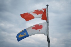 Flag of Canada, Canadian flag and flag of the Canadian Coast Guard.                               