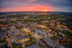 Aerial View of a Sunrise over Grand Forks, North Dakota