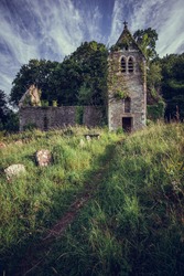 The creepy derelict shell of St. Mary's Church in Tintern, Wales