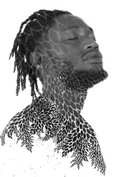 Paintography. A black and white portrait of a male model combined with an ink painting.