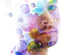 Paintography. Abstract colorful painting combined with a portrait