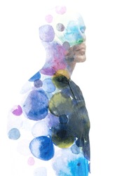 Paintography portrait of a man and watercolor bubbles