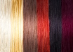 Hair Colors Palette. Dyed hair palette. Different hair colours. Various Hair Colors Set background. Tints. Close-up