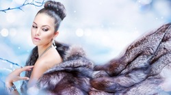 Winter Girl in Luxury Fur Coat. Fashion Fur