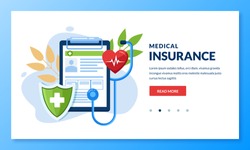 Health insurance concept. Vector flat medical care illustration. Heart, stethoscope, green shield and health insurance sheet. Landing page or banner design template for medicine and healthcare themes.