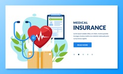 Health insurance concept. Vector flat medical care illustration. Hands holding heart and health insurance sheet. Landing page or banner design template for medicine and healthcare themes.