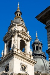 Detail of a clock tower on St Stephen's Basilica, Budapest