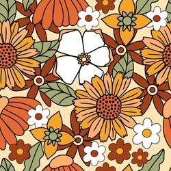70s retro floral seamless pattern background. Large scale flower pattern perfect for home decor, wrapping paper, fabric, scrapbooking and wallpaper design