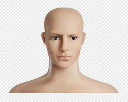 Vector 3d human model with face, feamale or male head mockup. Realistic dummy, mannequin head. Transparent background.