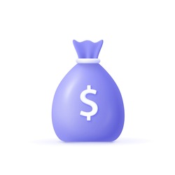 Money bag with dollar icon Cash, interest rate, business and finance, return on investment, financial solution, prepayment and down payment concept. 3d vector illustration.
