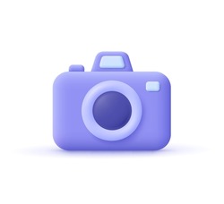Photo camera with with lens and button.3d vector icon. Cartoon minimal style.