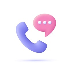 Phone handset with speech bubble. 3d vector icon. Cartoon minimal style. Support, customer service, help, communication concept.