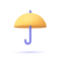 Yellow umbrella. 3d vector icon. Cartoon minimal style