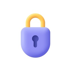 Padlock, lock. Security,  safety, encryption, protection, privacy concept. 3d vector icon. Cartoon minimal style.