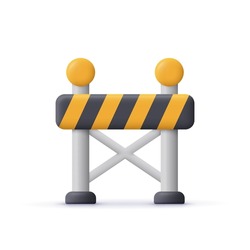 Road barrier with yellow stripes. Under construction, warning barrier. 3d vector icon. Cartoon minimal style.