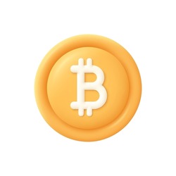 Gold Bitcoin coin. Cryptocurrency, blockchain, finance and investment concept. 3d vector icon. Cartoon minimal style.